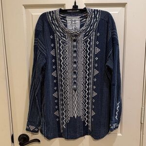 Johnny Was Navy and White Textured Top